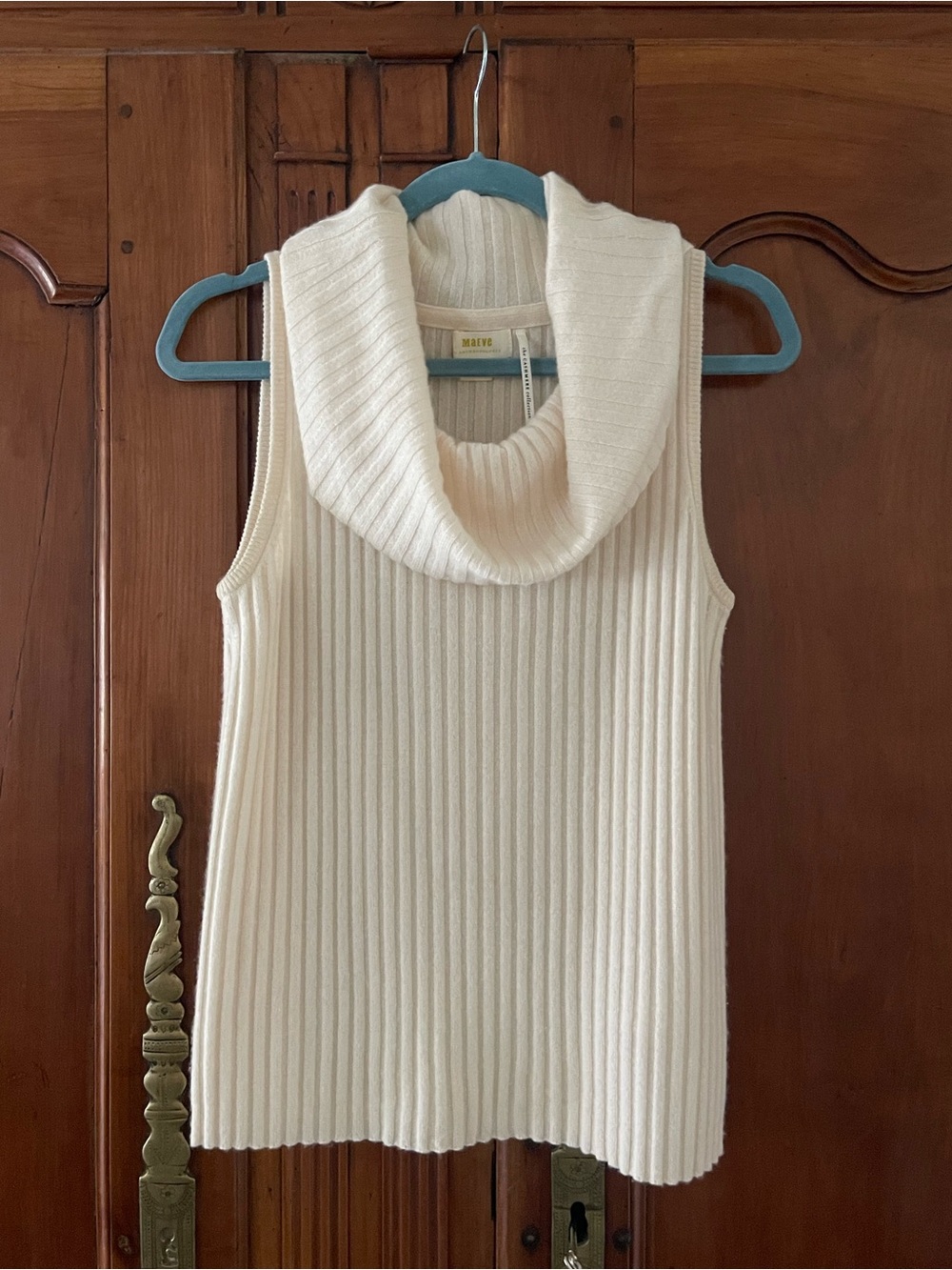 Maeve cashmere sleeveless cowl neck sweater in ivory